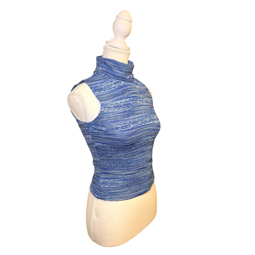 Blue Metallic Knit Top Sleeveless Turtleneck Y2K Shimmer Charlotte Russe M - Picture 2 of 5